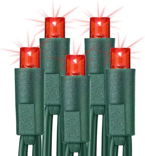 Vista 9 de Brizled Luces de Navidad rojas y verdes, 33 pies, 100 luces LED de 0.197 in, mini luces de Navidad de gran angular conectables, luz de árbol