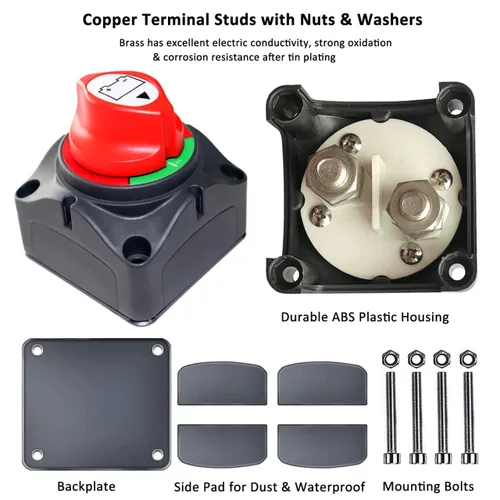 Vista 2 de Interruptor maestro de desconexión de batería, 12 V-48 V, impermeable, interruptor de apagado de encendido y apagado, 275 amperios de alta corriente