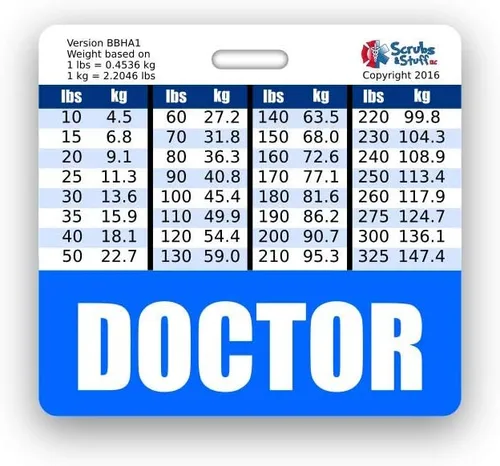 Vista 5 de Doctor Badge Buddy - Tablas de conversión horizontales con altura y peso (tamaño grande, negro)