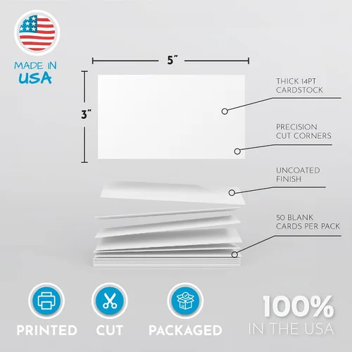 Vista 5 de Home Advantage Tarjetas de índice en blanco de 3 x 5: nuestro paquete de 50 tarjetas de notas en blanco utiliza cartulina resistente para que sean a