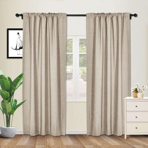 Vista 8 de cololeaf Cortinas de lino naturales de 63 pulgadas de largo, cortinas neutras con bolsillo para barra, pestaña trasera, oscurecimiento de la Aqua