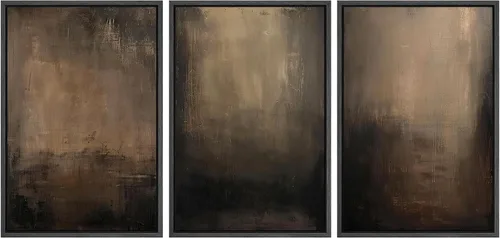 Vista 75 de SIGNFORD - Set de obras de arte en lienzo enmarcado para pared, ilustraciones abstractas de neblina del desierto en tonos neutros beige y marrón