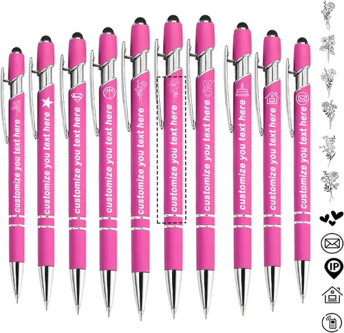 Vista 21 de Bolígrafos personalizados personalizados con nombre de flor de nacimiento a granel, bolígrafo grabado personalizado con lápiz capacitivo, logotipo