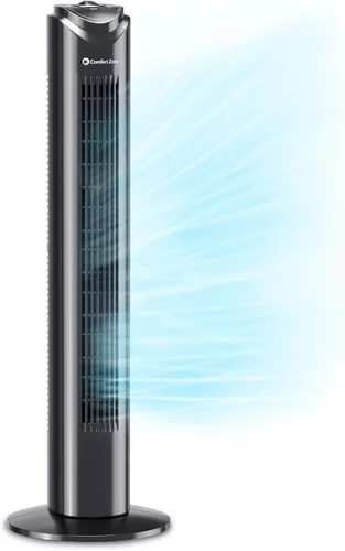 Vista 6 de Comfort Zone - Ventilador de torre para dormitorio, de 32 pulgadas, 3 velocidades, oscilación de 90°, ventilador sin aspas para interior, con asa