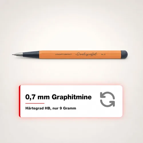 Vista 6 de LEUCHTTURM1917 - Lápiz mecánico Drehgriffel - Lápiz de escritura recargable con plomo de grafito HB de 0.7 mm (albaricoque)