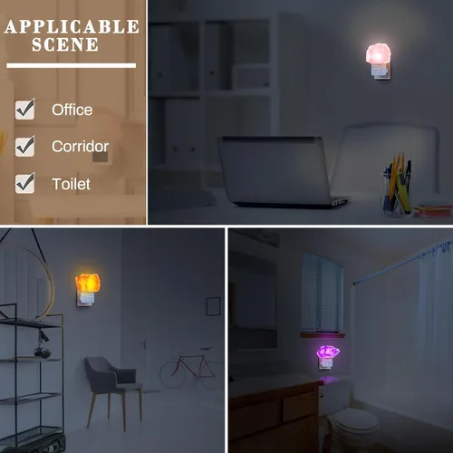 Vista 7 de Hortsun Paquete de 3 lámparas de sal del Himalaya, luz nocturna, lámpara de luz nocturna de cristal, purificador de pared giratorio hecho de piedra