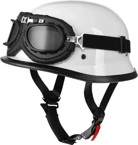 Vista 5 de Yesmotor Casco de motocicleta alemana de media carcasa con gafas de ciclismo - Aprobado por DOT