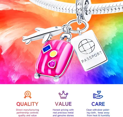 Vista 3 de NUJIFFY Cuentas de plata de ley 925 para pulseras y collares, cuentas de cristal para hermana de pasaporte de avión, pulseras de ángulo de corazón