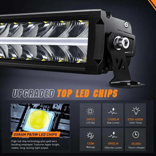 Vista 2 de Nilight Barra de Luz LED con DRL Ámbar de 16 Pulgadas 120W Luz Todoterreno Anti-Deslumbrante Combo Inundación Punto LED Luz de Conducción IP68