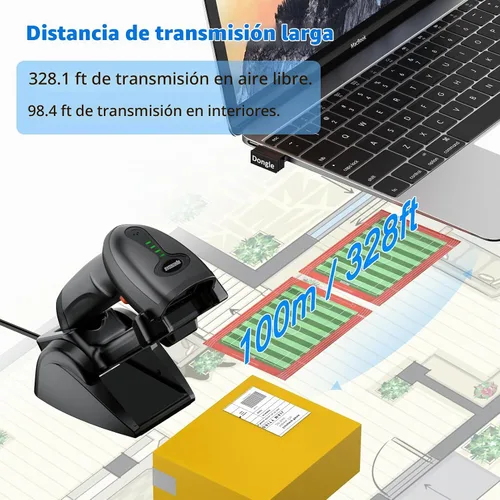 Vista 4 de Symcode Escáner de código de barras QR industrial Bluetooth con soporte de carga inalámbrico, escáner de código de barras inalámbrico 2D 1D Escáner