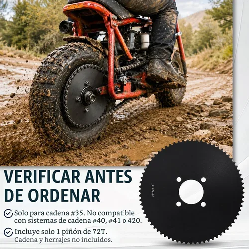 Vista 5 de Piñón Go Kart de 35 cadenas de 72 dientes con orificio de 2