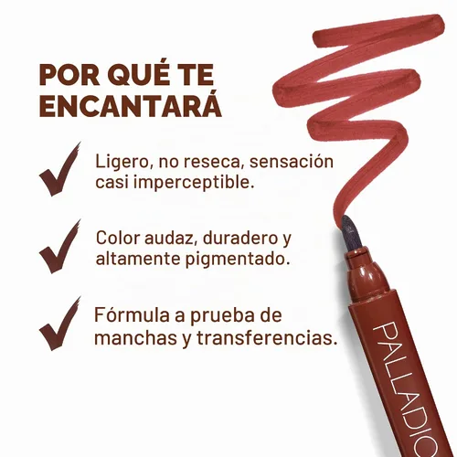 Vista 10 de Palladio Tinte de labios, fórmula hidratante e impermeable, aspecto de color mate, color de labios de larga duración para uso durante todo el día