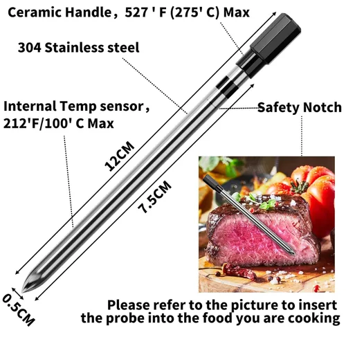 Vista 3 de Termómetro inteligente Bluetooth para carne de 500 pies con impermeabilidad IP66, termómetro de alimentos para barbacoa, termómetro inalámbrico