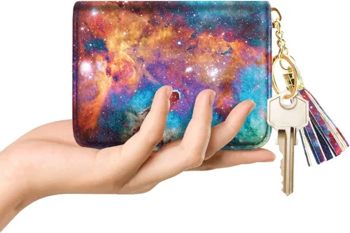 Vista 4 de Billetera pequeña para tarjetas de crédito RFID con purpurina linda para mujer