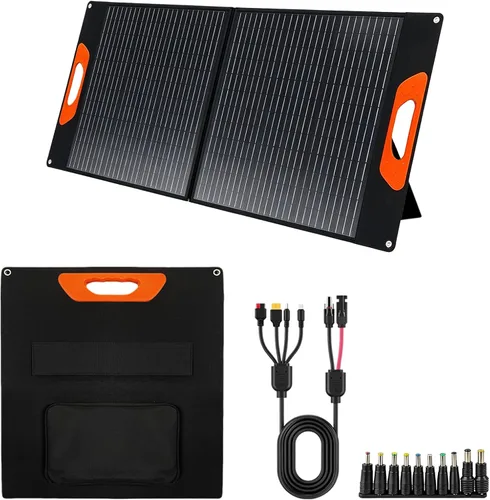 Vista 10 de Panel solar portátil de tres pliegues de 20 W, cargador solar monocristalino de 1.2 libras con salida USB-A, USB-C y 18 V CC, revestimiento ETFE