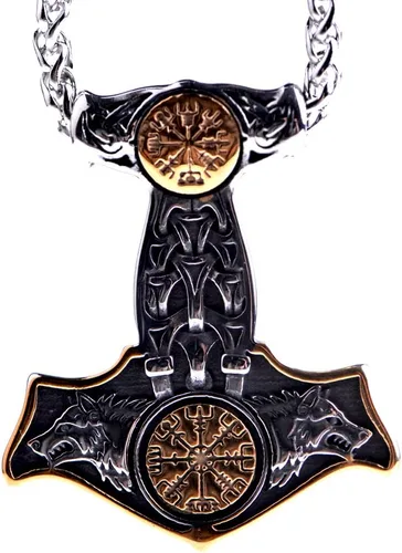 Vista 2 de Collar de martillo de Thor vikingo nórdico Mjolnir para hombre, joyería de talismán