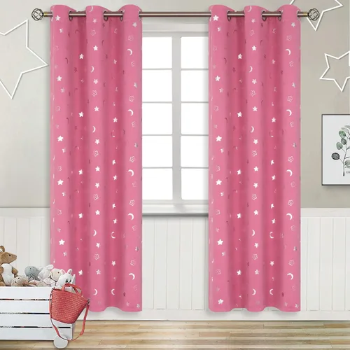 Vista 119 de BGment Cortinas opacas para dormitorio infantil, con aislamiento térmico, con ojales, estampado de estrellas plateadas, cortinas para oscurecer