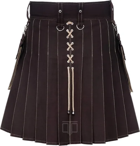 Vista 4 de Sottish Modern Utility Kilt para hombre, dos tonos, borlas para hombre