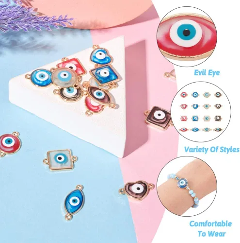 Vista 4 de 32 dijes de conector contra el mal de ojo, forma de ojo de caballo cuadrado con forma de ojo de caballo con conectores de ojo malvado