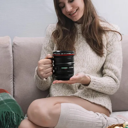 Vista 7 de Cabtnca Taza de café con lente de cámara de 16 onzas, regalos de fotografía geniales para fotógrafos de Navidad, divertida taza de café de cerámica