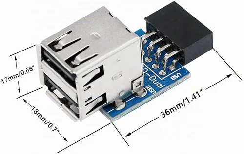 Vista 5 de SinLoon 9pin USB 2.0 hembra pin dual 2 puertos USB placa base adaptador de cabezal de doble capa para PC (dual)