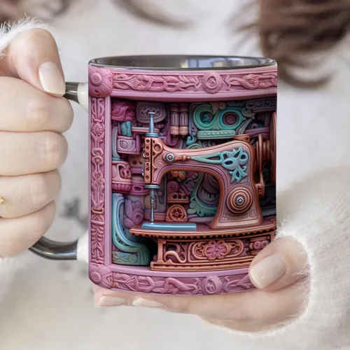 Vista 3 de Taza de costura, regalo para personas que aman coser 11 oz, mango negro, regalo de costura, regalo de colcha, taza de café de costura, esencial