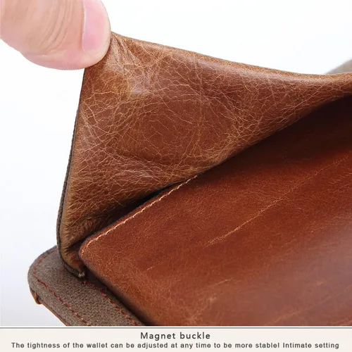Vista 7 de SUMGOGO Billeteras para hombres y mujeres, bolso de mano para teléfono y tarjeteros, bolso vintage de lona de cuero auténtico, doble bolsillo