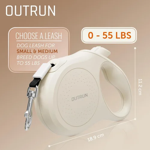Vista 7 de OUTRUN Correa retráctil para perro de 16.5 pies para caminar hasta 55 libras, cinta de nailon fuerte sin enredos, bloqueo de freno resistente