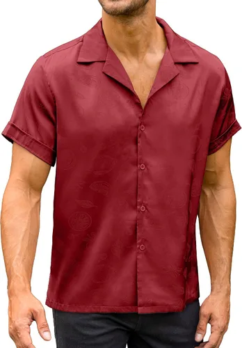 Vista 3 de ZAFUL Camisa hawaiana de algodón de manga corta con botones para el verano, para playa tropical