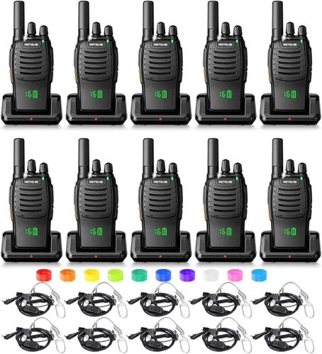 Vista 11 de Retevis H-777 Walkie Talkies para adultos, radio de 2 vías de largo alcance con auriculares, cargador de múltiples bandas de 10 vías, radios