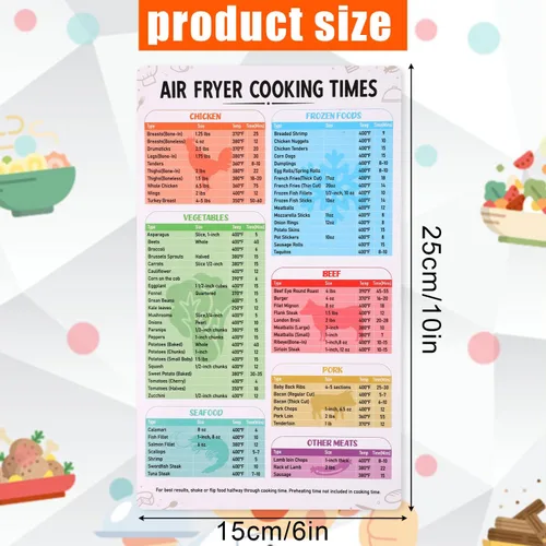 Vista 2 de Hoja de trucos magnética para freidora de aire, tarjetas de recetas para freidora de aire, accesorios para freidora de aire, tabla de conversiones