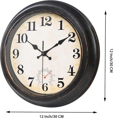 Vista 3 de Yoiolclc Reloj de pared retro impermeable de 12 pulgadas para jardín, patio, piscina y hogar (bronce)
