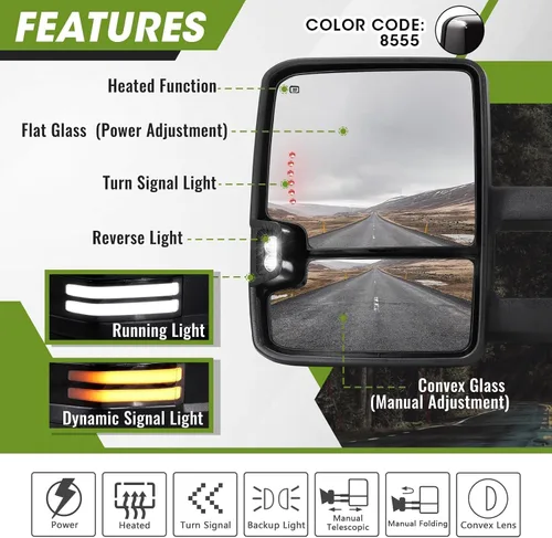 Vista 2 de Switchback - Espejos de remolque para Chevy Silverado Avalanche Suburban Tahoe/GMC Sierra Yukon 2007-2013, espejo lateral con señal dinámica Negro