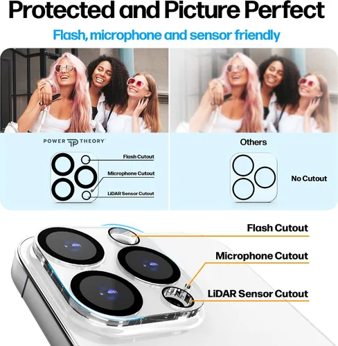 Vista 4 de Power Theory Protector de pantalla diseñado para iPhone 14 Pro, con protectores de lente y funda transparente compatible con Magsafe [dureza 9H]