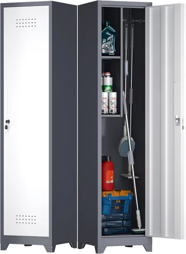 Vista 13 de Armario de almacenamiento de garaje de 28 pulgadas de alto, gabinetes de pared de garaje de metal con puertas y estantes, gabinete pequeño