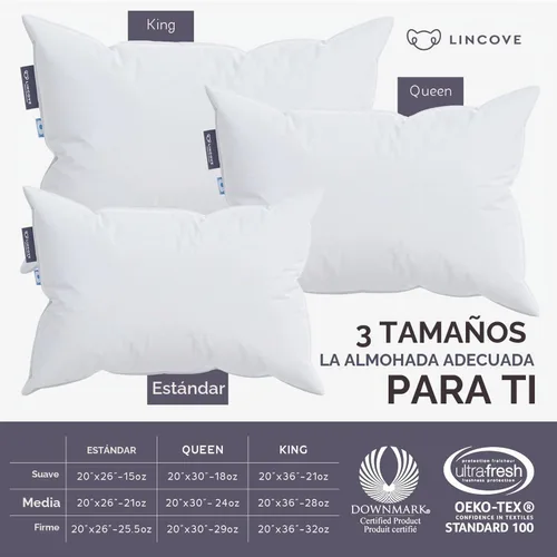 Vista 8 de Lincove Cloud Almohada de Plumón Canadiense Natural, Almohada Blanca de Lujo para Dormir - 625 Fill Power, Funda de Algodón de 500 Número de Hilos