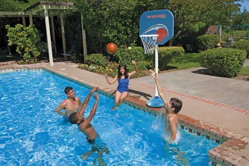 Vista 3 de Poolmaster Juego de aro de baloncesto ajustable Pro Rebounder junto a la piscina, tablero para todo tipo de clima, altura ajustable de 40 a 74