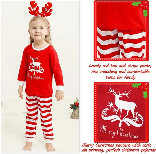 Vista 6 de Pijamas navideñas a juego para la familia Ropa de dormir de manga larga y pantalón Conjunto de pijamas familiar