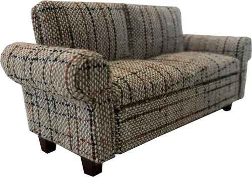 Vista 3 de Sofá de casa de muñecas marrón, muebles de sala de estar en miniatura, sofá biplaza, accesorios para muñecas de 6 pulgadas, escala 1/12, retro