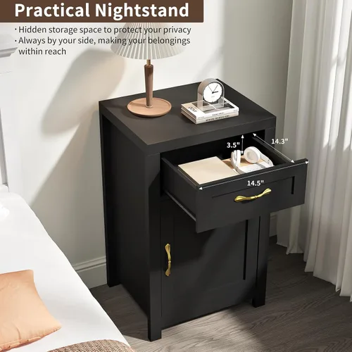 Vista 5 de Mesa Auxiliar de Estilo Granja, Mesita de Noche Rústica de 30" de Alto con Cajón y Gabinete de Almacenamiento, Mesa Lateral de Sofá de Madera