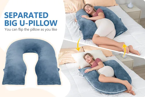 Vista 4 de INSEN Almohadas de embarazo, almohadas de maternidad multiusos para dormir y amamantar, almohada para sentarse para adultos (azul)