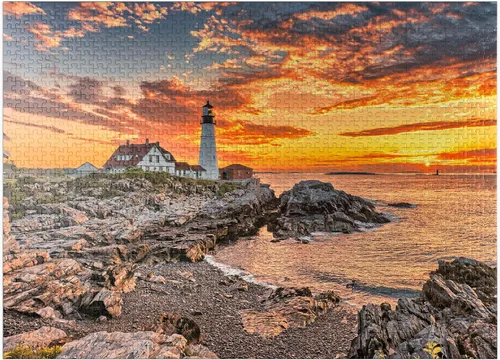 Vista 9 de MyPuzzle Portland Lighthouse At Sunrise in New England Maine USA - Rompecabezas prémium de 100 piezas para adultos