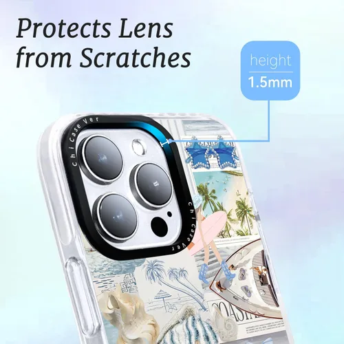 Vista 2 de para iPhone 7/8/SE, funda con collage nostálgico de playa con tabla de surf y Stay Salty, protección contra caídas de grado militar, cubierta