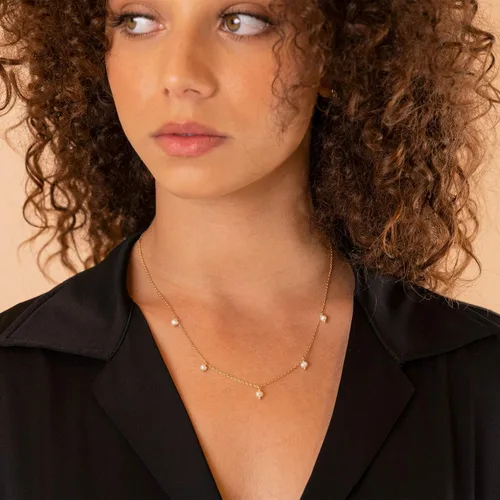Vista 2 de PAVOI 14K Gold Plated Station Necklace - Simulated Diamond Layering Necklaces - Womens CZ Chain