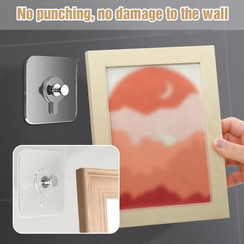 Vista 2 de Ganchos adhesivos sin taladros, colgadores de fotos mejorados sin clavos, ganchos adhesivos de montaje en pared para colgar, ganchos de pared sin