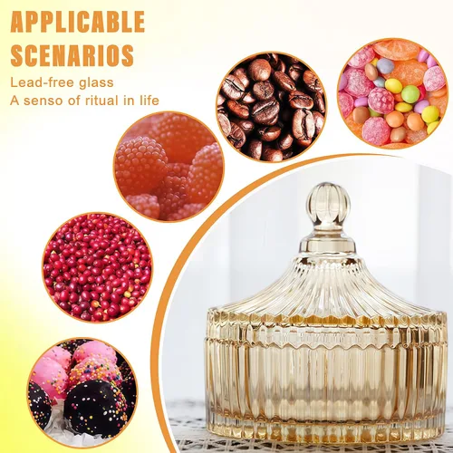 Vista 4 de QUUPY Plato de cristal esmaltado para dulces con tapa en forma de yurta, cuenco de servidor de azúcar de cristal, caja de tarro de galletas