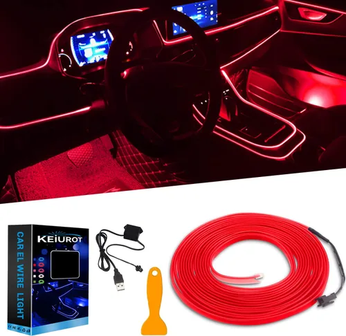 Vista 8 de Luces de cable EL para el interior del coche, luz de panel azul neón de 16 pies/5 m, tira de luz LED para coche, USB 5V, decoración