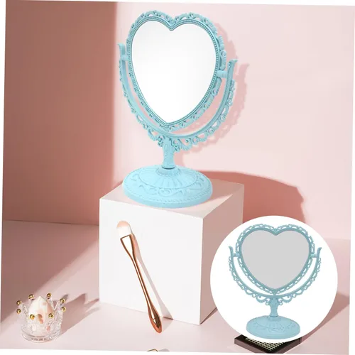 Vista 6 de Lurrose - Espejo estético de tocador con forma de corazón, espejo de maquillaje de doble cara con espejo de mesa de 360 grados con soporte