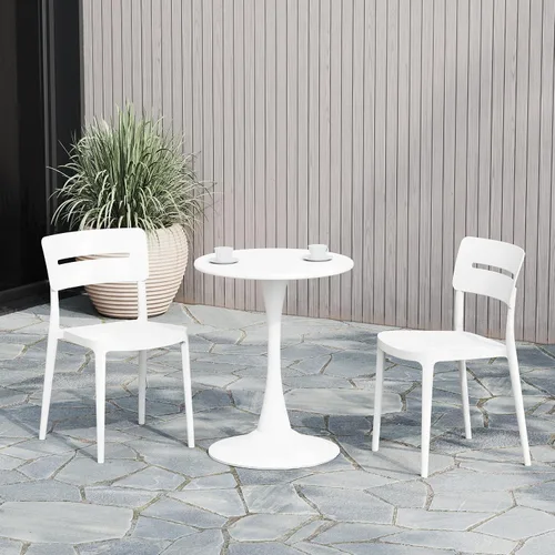 Vista 15 de WestinTrends Playa - Juego de 2 sillas de comedor de plástico apilables modernas para exteriores, color arena