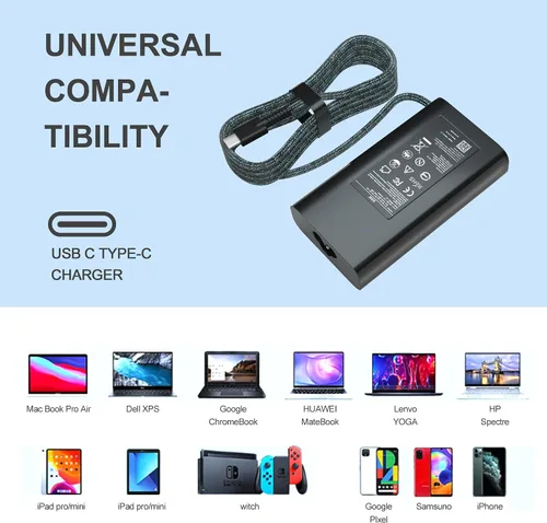 Vista 4 de Cargador compatible con 65 W USB-C HP Elite Book 830 835 840 845 860 865 640 650 1040 G8/G9/G10/G11 y ProBook 440 445 450 455 460 465 G8/G9/G11